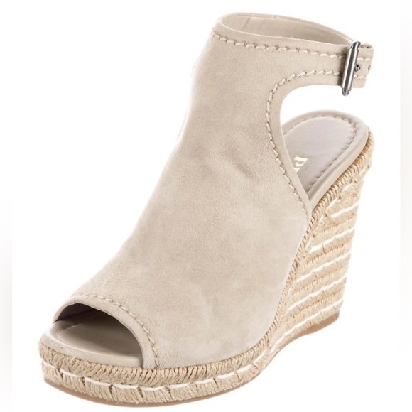 Prada Suede Braided Accents Espadrille Wedge Beige - Picture 2 of 9